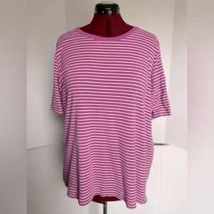 Duluth Trading 2X Purple Orchid Pink Stripe Short Sleeve Shirt